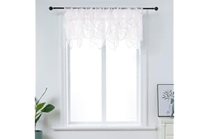 PearAge Ruffled Voile Semi Sheer Curtain Valance, Kitchen Living Room Shabby Chic Ruffle Valance Curtains, Girls Daughters Bedroom Cascade Window Valance Ivory 50x16 Inches