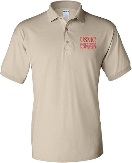 US Marine Corps Embroidered Polo Shirt USMC Licensed (Sand, 2XL) at Amazon Menâs Clothing store