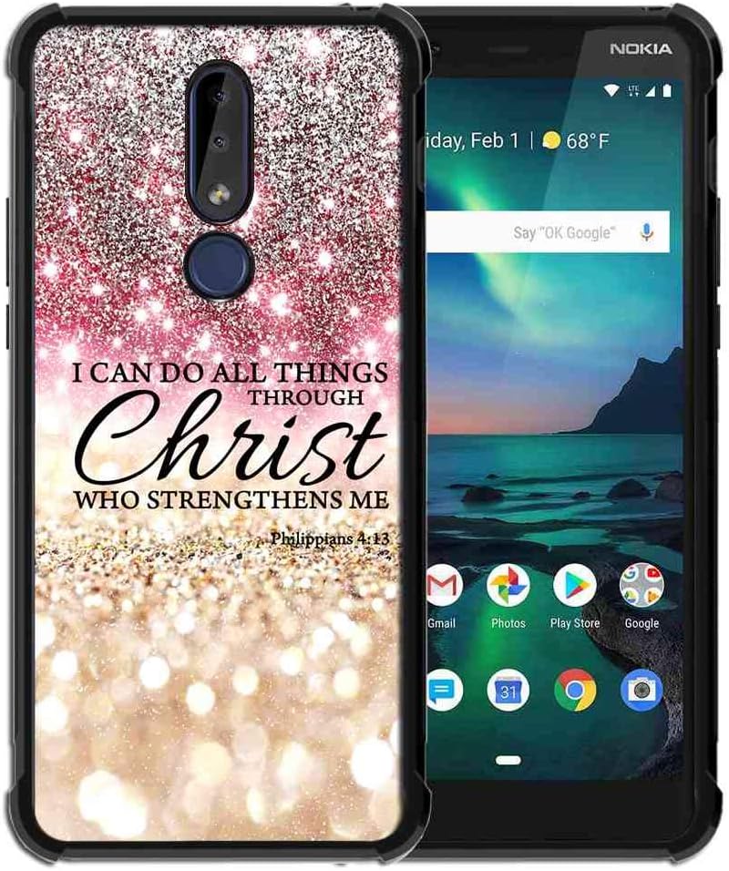 for Nokia 3.1 Plus Case Rose Pink Silver Glitter Pattern, ABLOOMBOX Slim Thin Anti-Scratch Flexible Bumper Case with Reinforced Corner for Nokia 3.1 Plus Phone Case (US Version)