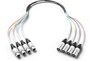 PRORECK 3ft Snake Cable, 4-Channel Shielded Audio Cable XLR Male to XLR Female, with Color-Marked Connectors for Professional Stage, Studio, and Live (PR-XLR/XLR-4 * 3)