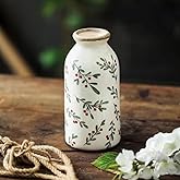 Small Rustic Vase, Vintage Vase, Farmhouse Ceramic Vase, Table Flowers Vases, Crackle Glaze with Non-Slip Base – Floral Display Centerpiece for Home Decor, Kitchen, Office, Table Decorations (B)