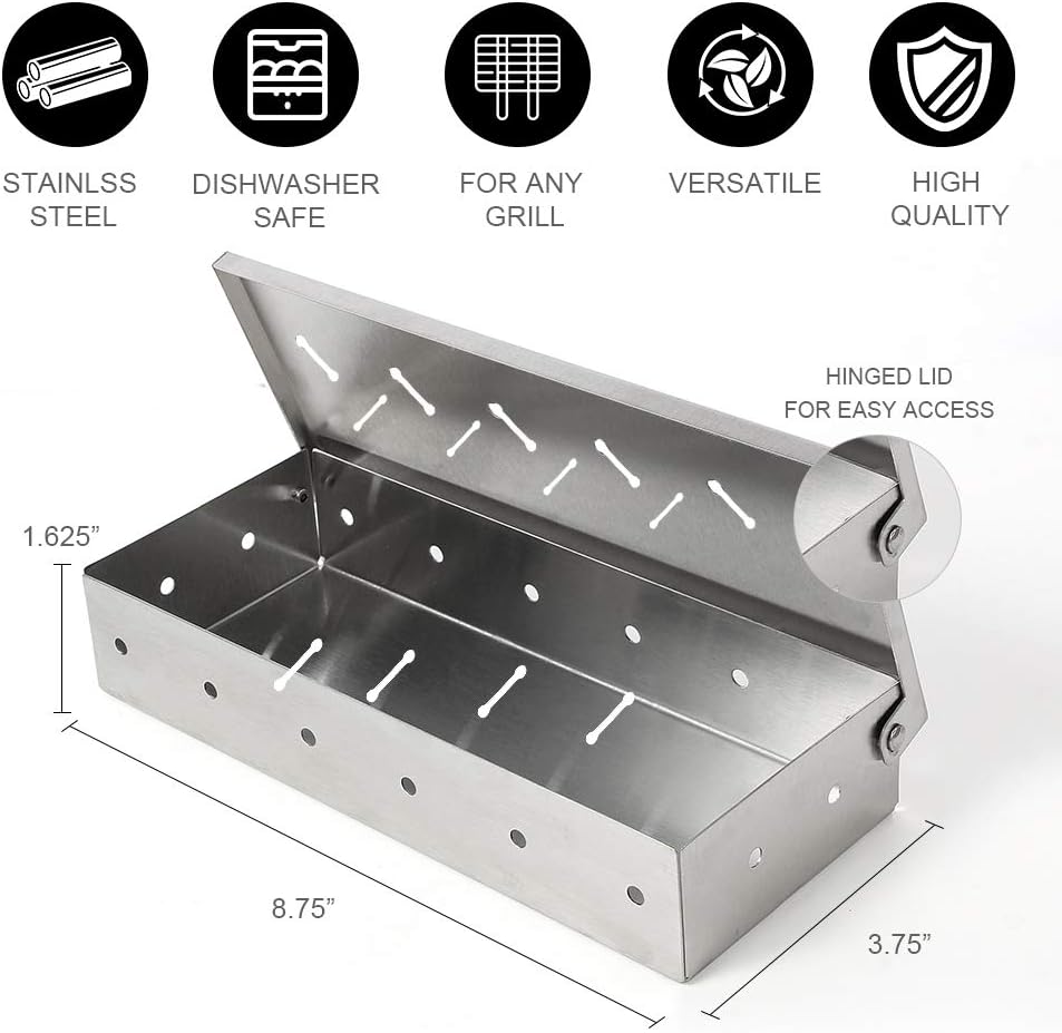 Smoker Box for BBQ Grill Wood Chips -Smoker Grill Accessories, Charcoal & Gas Barbecue Meat Smoking with Hinged Lid - Image 3
