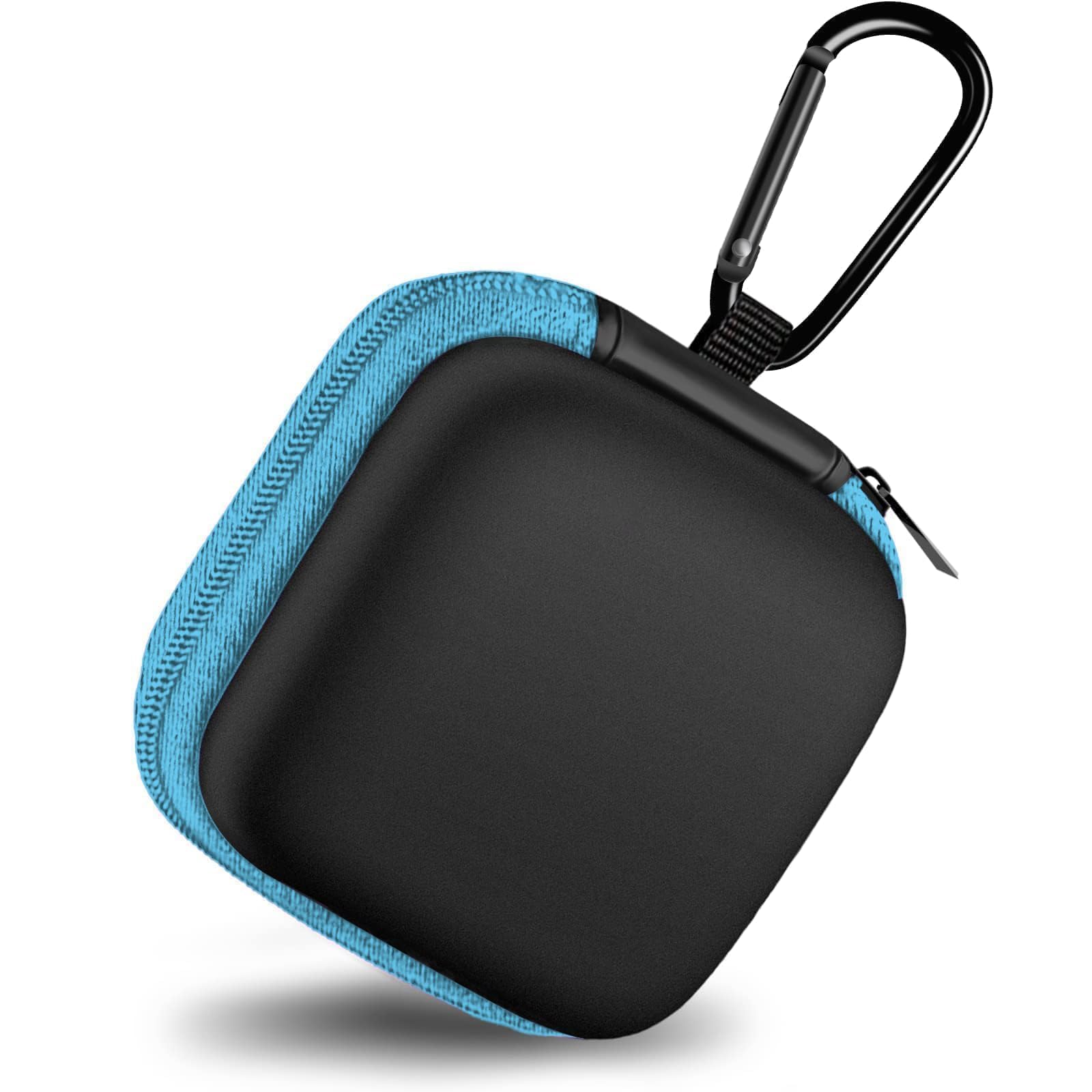 Photo 1 of Woyinger Square Earbud Case Portable EVA Carrying Case Storage Bag Cell Phone Accessories Organizer with Carabiner for Earphone, Earbud, Earpieces, SD Memory Card, Camera Chips, Tech Pouch, Blue