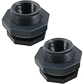 suiwotin 2pcs 1 Inch NPT1 PVC Bulkhead Fitting | Plastic Water Tank Connector, Threaded Thru-Bulk Pipe Fittings, For Rain Barrels, Aquariums, Bucket, Hose Adapter
