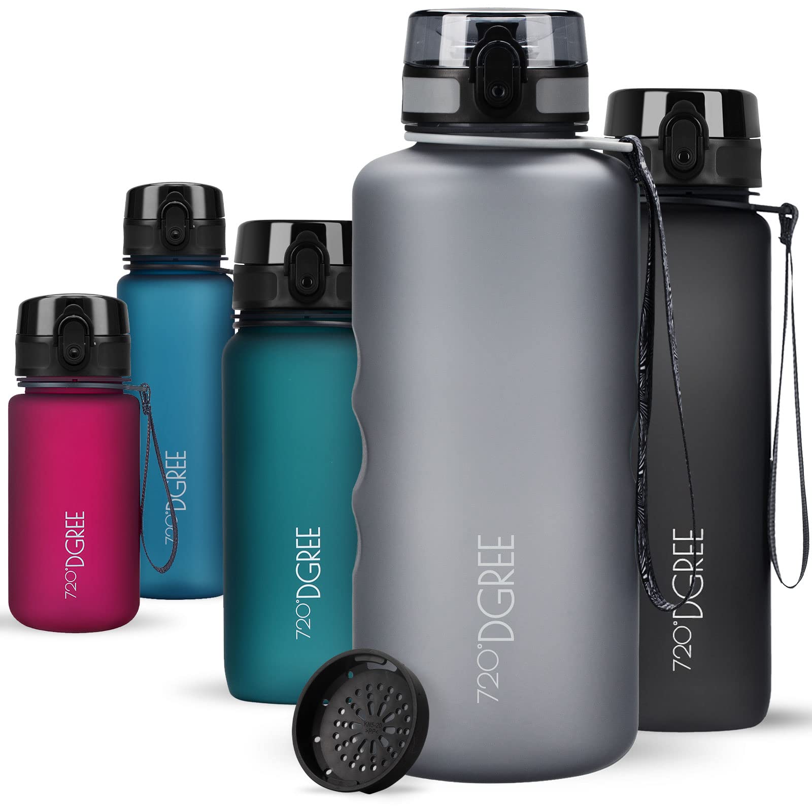 720°DGREE Water Bottle 2l “uberBottle“ softTouch +Sieve - BPA-Free, Leakproof, Reusable Drinking Bottle - XXL Sports Bottle for all Day Hydration, Gym, Fitness, Office, University, Hiking, Travel