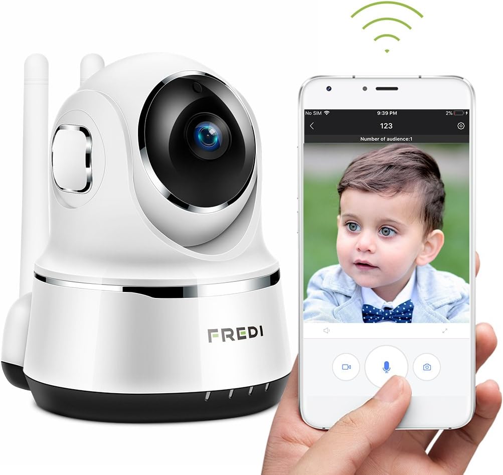 FREDI Wireless Security 1080P HD Camera WiFi IP Indoor Surveillance Camera Home Baby Pet Monitor Motion Detection 2-Way Audio Night Vision 180 Wide Angle Fisheye P2P Remote Viewing IR