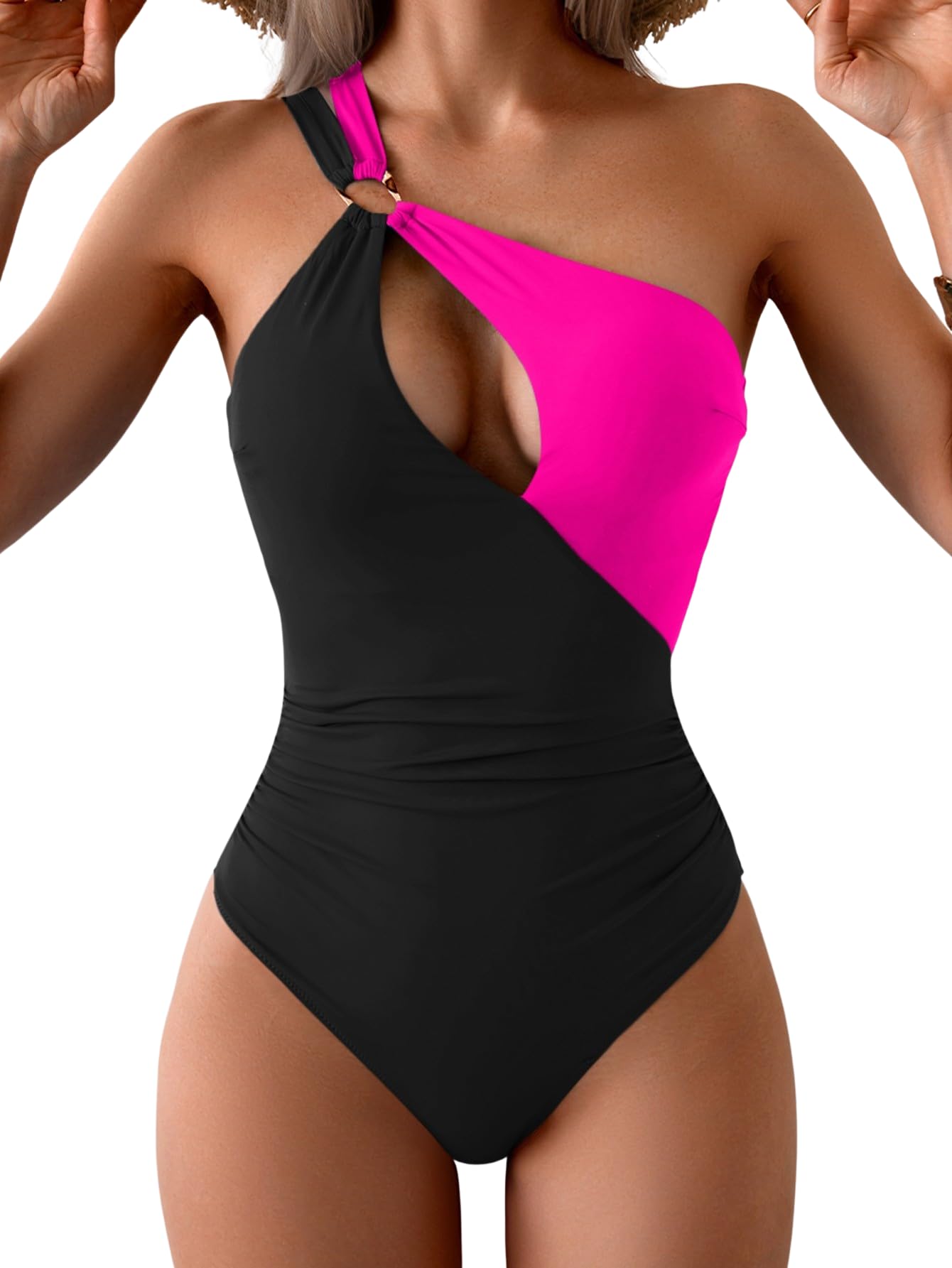 Photo 1 of Aidonger One Shoulder One Piece Swimsuit for Women Cutout Tummy Control Bathing Suit Swimwear size M