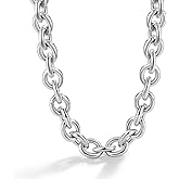 925 Sterling Silver Classic Round Cable Wire Link Necklace Men Cuban Curb Oval Belcher Link Chain Choker 16 to 30 in For Women 24k Gold Plated Jewelry Gift (8.5MM Silver, 22 inch)