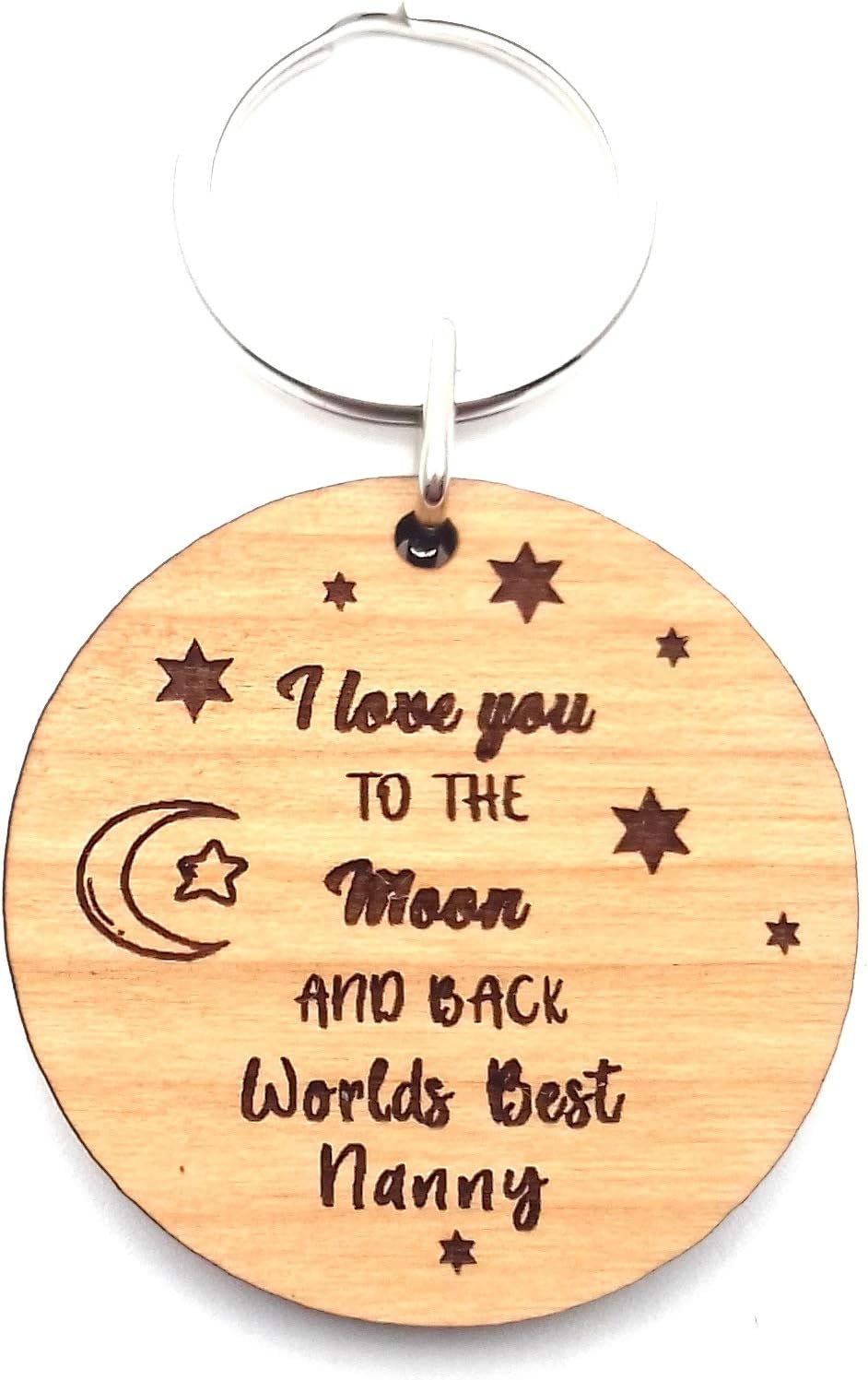 Worlds Best Nanny I Love You to The Moon and Back Wooden Keyring for Her Birthday Gifts Christmas Mothers Day