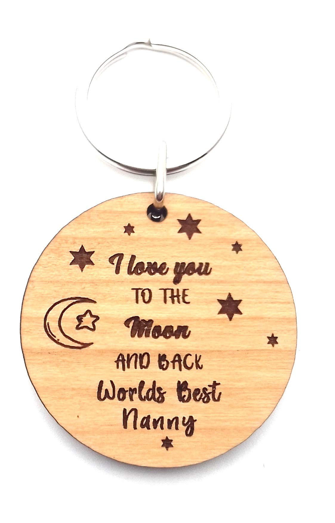 Worlds Best Nanny I Love You to The Moon and Back Wooden Keyring for Her Birthday Gifts Christmas Mothers Day