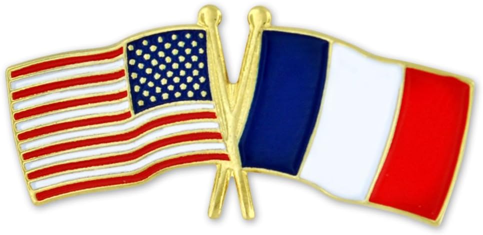 PinMart USA and France Crossed Friendship Flag Enamel Lapel Pin