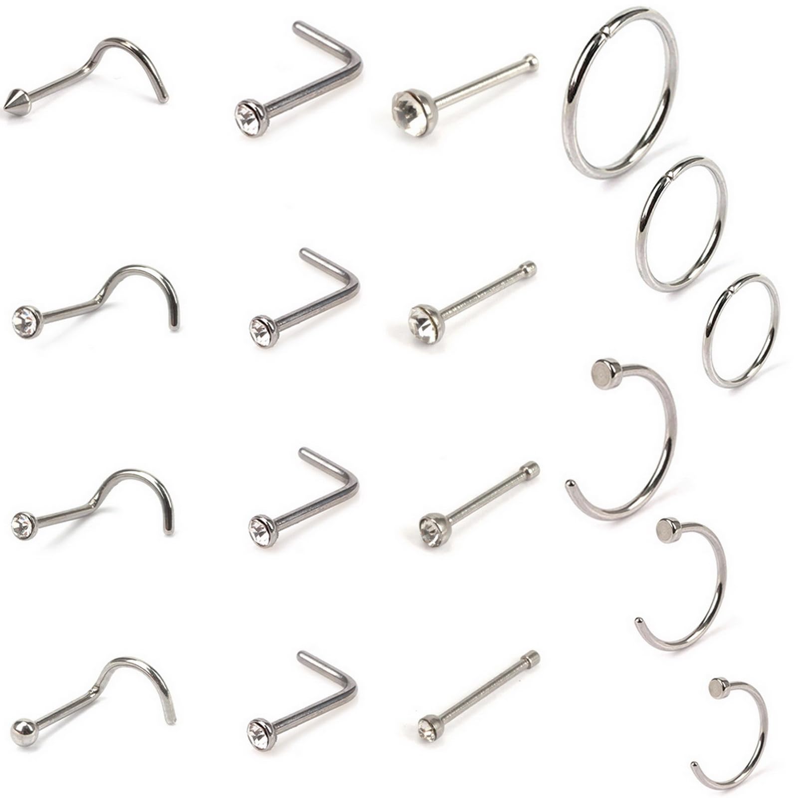 Nose Studs Rings Hoop Set, Stainless Steel Nose Studs Nose Screw Nose Hoop Rings CZ Nose Piercing Jewelry for Women Men, Pack of 18 Pieces