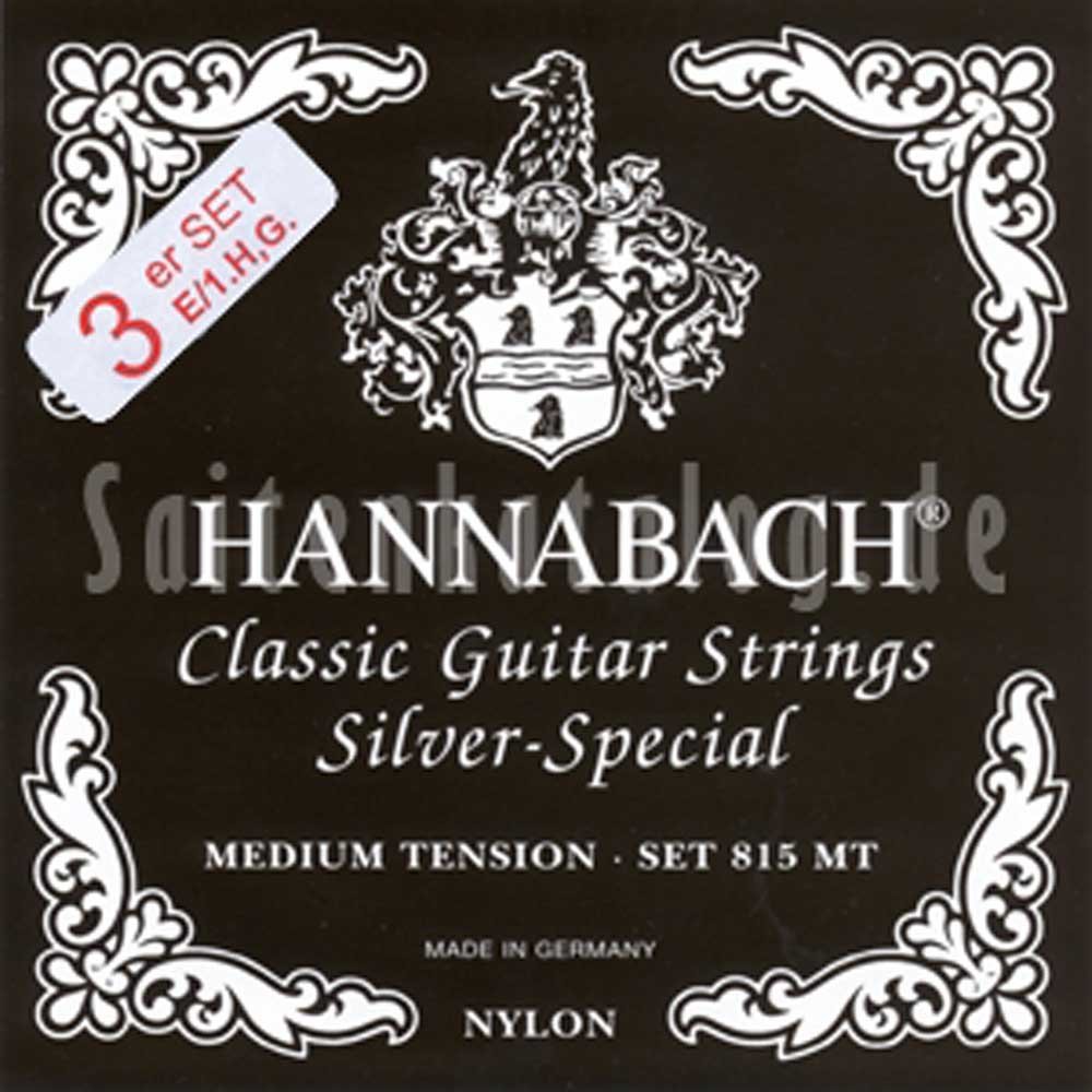 Hannabach Series 815 Medium Tension Silver Special Set of 3 Treble Strings for Classical Guitar