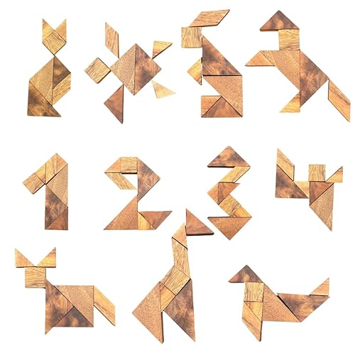Complex Tangram Puzzle - 14 Piece Wooden Brain Teaser With Frame