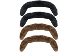 TCOTBE 4 Pcs 60s 70s Self Adhesive Fake Short Brown Mustache Black Handlebar Mustache Cop Mustache Novelty False Facial Hair Detective Costume Sonny Bono TV Star Villaine Mustache Halloween Costume