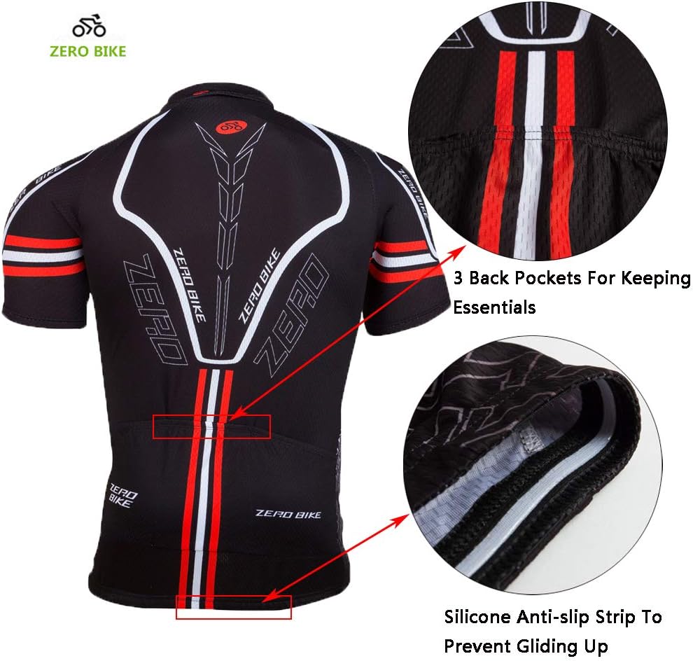 ZEROBIKE Men's Short Sleeve Breathable Cycling Jersey Sports Clothing 3D Padded Shorts Set Full Zip: Clothing