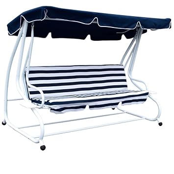 Hollywoodschaukel 4-Sitzer Miami 232x120x164cm weiss/blau Gartenschaukel
