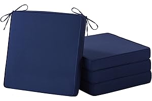 IASEAHK Outdoor Chair Cushions Set of 4, Waterproof Patio Chair Cushions, 19" x 19"x 3" Patio Cushion for Outdoor Furniture, Outdoors Seat Cushion for Patios Furniture with Handle and Ties, Navy Blue