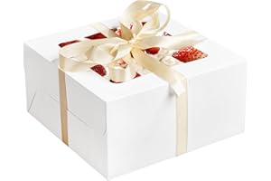 RACETOP 24pcs Cake Boxes with Window, 10x10x5 Inches White Bakery Boxes, Cookie Dessert Boxes, Pastry Box, Square Cardboard Cake Box for Cake, Birthday Party, Donuts, Wedding