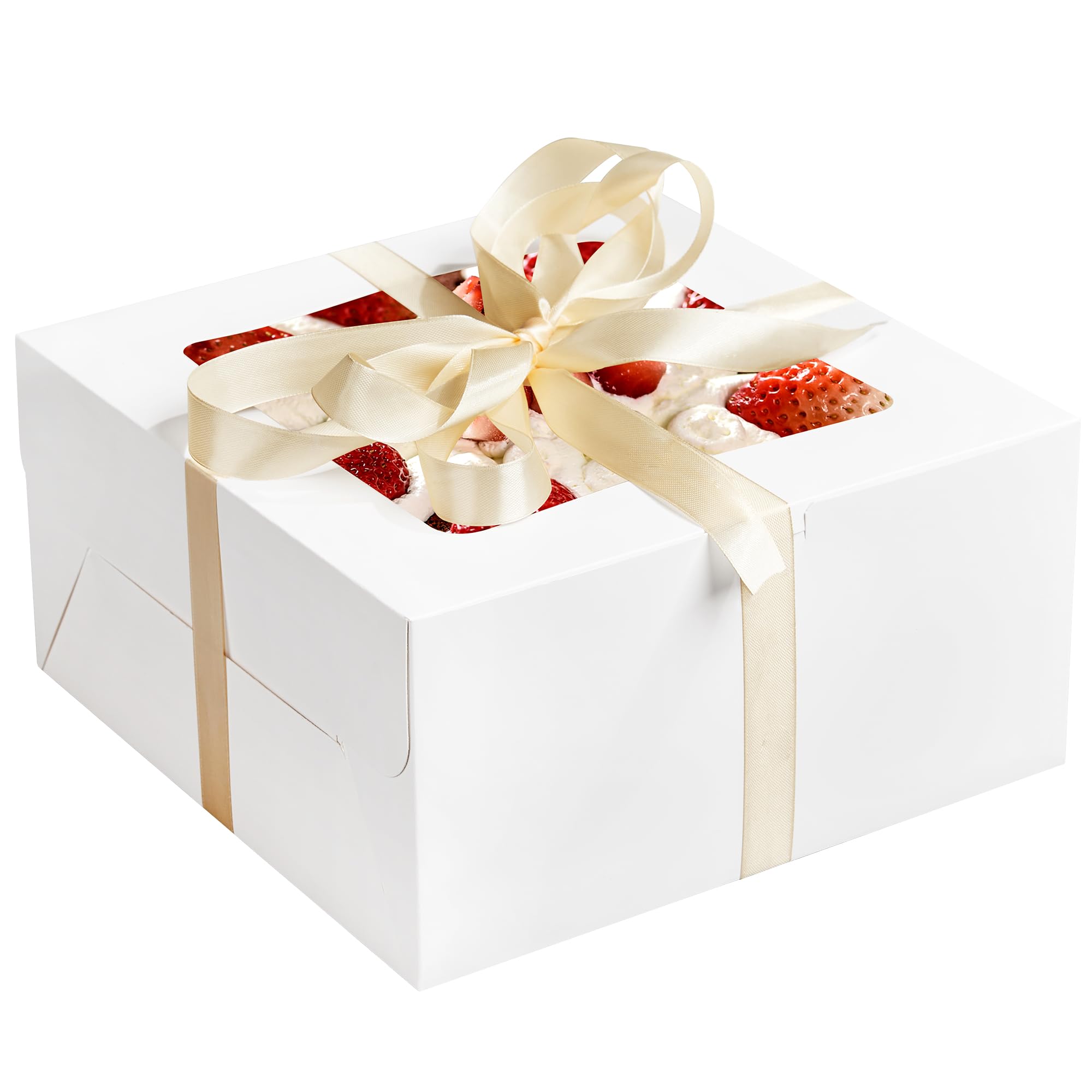 Photo 1 of 24pcs Cake Boxes with Window, 10x10x5 Inches White Bakery Boxes, Cookie Dessert Boxes, Pastry Box, Square Cardboard Cake Box for Cake, Birthday Party, Donuts, Wedding