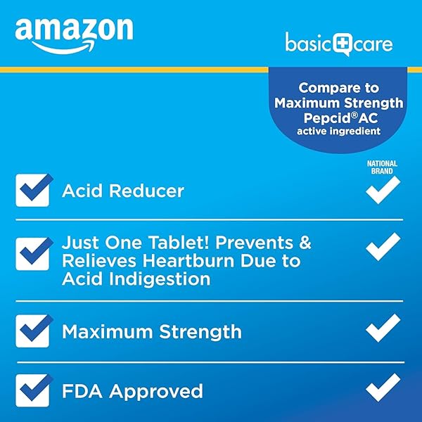 AMAZON BASIC CARE MAXIMUM STRENGTH FAMOTIDINE TABLETS, 20 MG, ACID REDUCER FOR HEARTBURN RELIEF, PREVENTS & RELIEVES HEARTBURN, 400 COUNT PACK