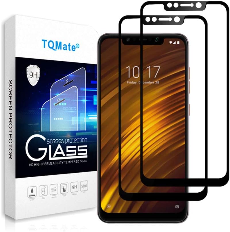TQmate 2Pack，Compatible for Xiaomi POCOPHONE F1 Full Coverage screen protector, tempered glass, 9H hardness, 3D rounded edges, Edge to Edge cover phone screen