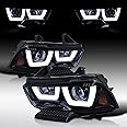 AUTOZENSATION Compatible with 2011-2014 Dodge Charger, Left + Right Pair Headlamps Assembly, Dual Halo LED Glossy Black Smoke Projector Headlights