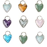 QSLLER 5pcs Natural Faceted Stone Crystal Pendant Heart Shape Aventurine Jades Charms for Jewelry Making DIY Crafts Earrings Necklace