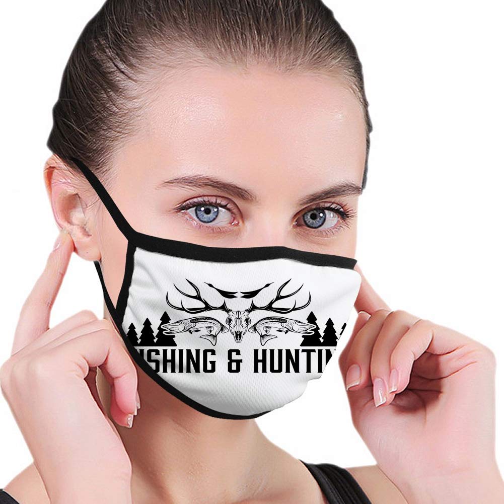 Windproof Activated Carbon mask,Hunting, Hunting and Fishing in Vintage Emblem Design Antler Horns Mallard Pine Tree, White Black,Facial decorations for man and woman
