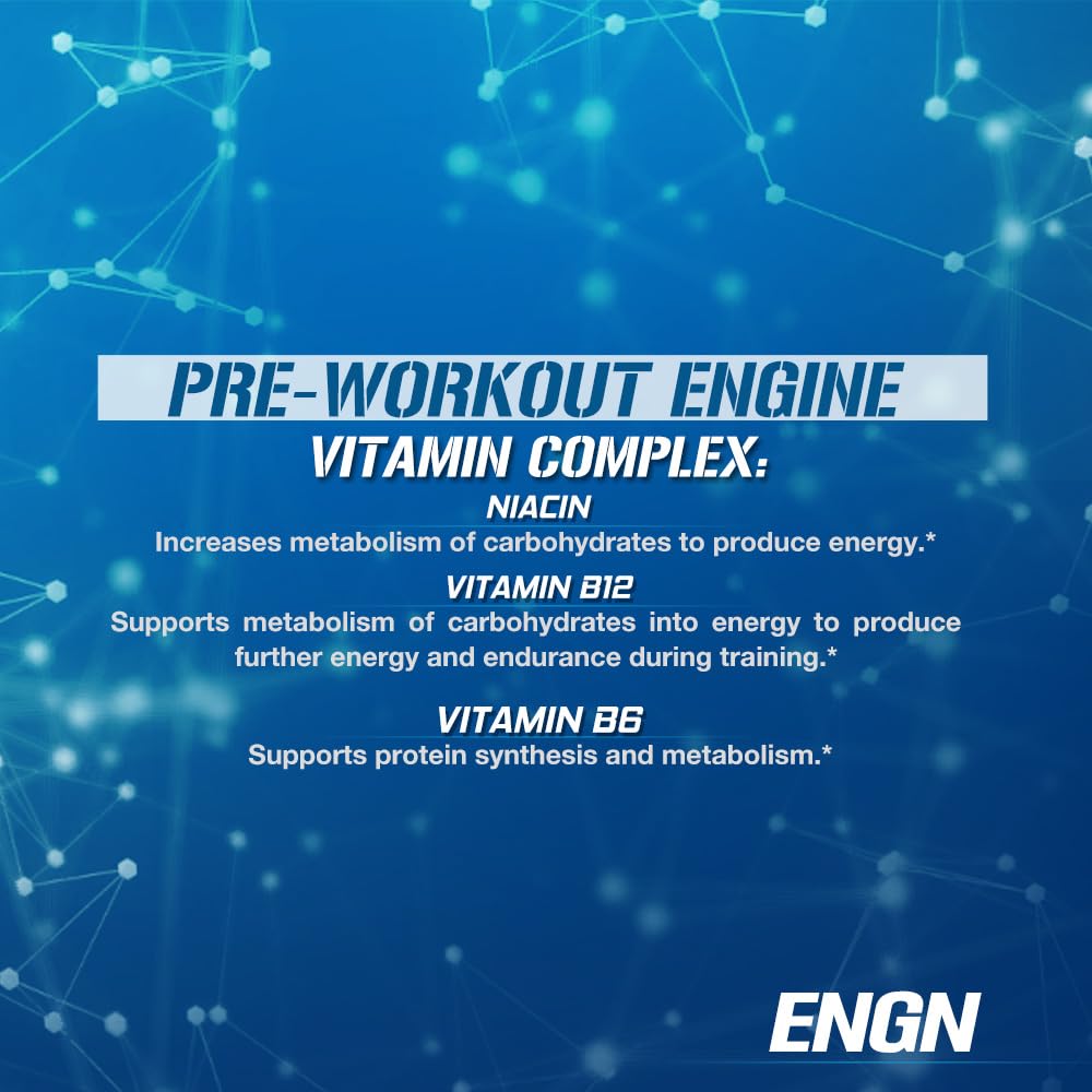 EVL Intense Pre Workout with Creatine - ENGN Energizing Pre Workout for Men Powder Drink for Lasting Energy Focus and Recovery - with Beta Alanine Caffeine and L Theanine - Blue Raz