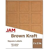 JAM PAPER Product & Container Labels - Square - 2 x 2 - Brown Kraft - 120/Pack
