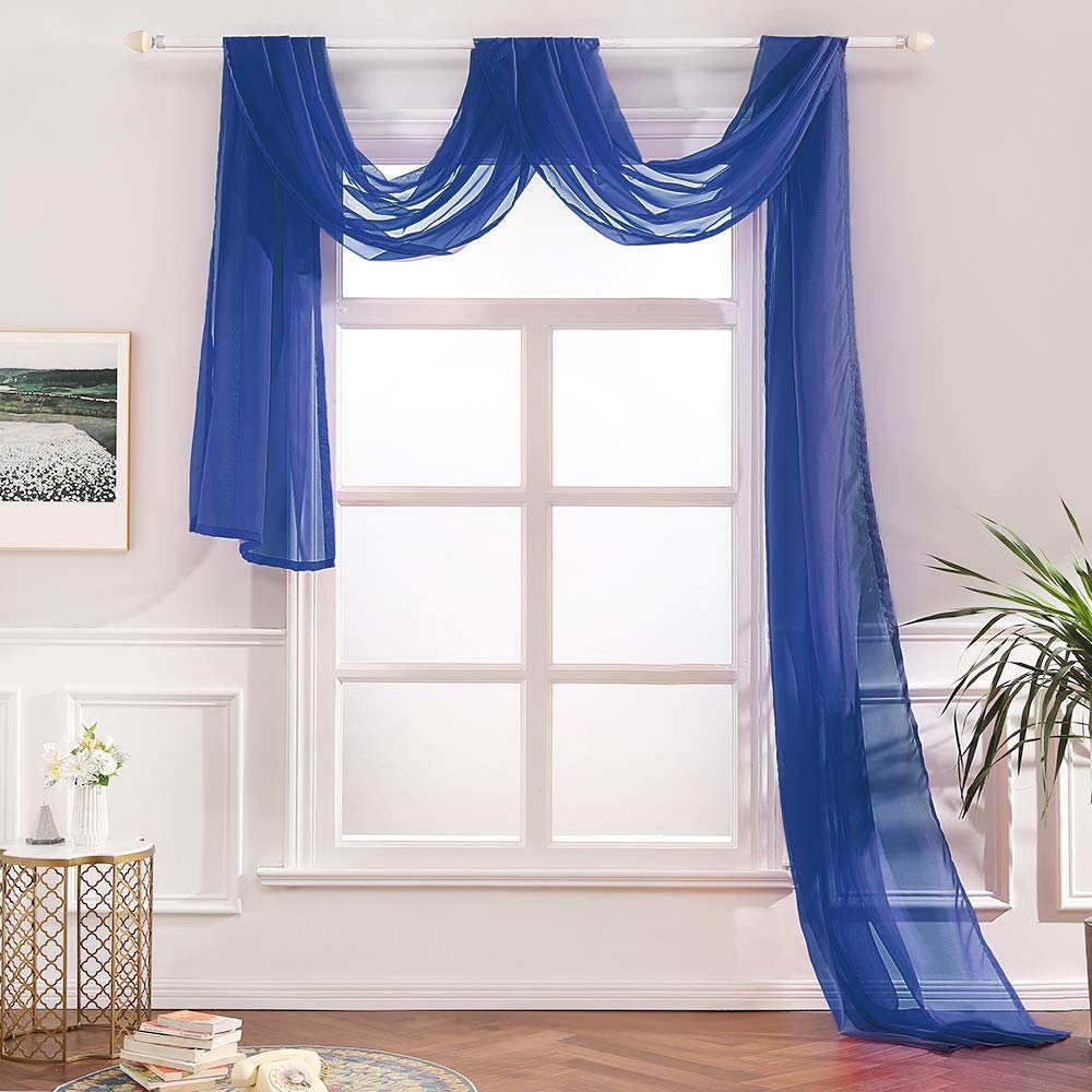 Megachest TAILORED VOILE WINDOW SCARF PELMET 26 color choices (navy, 56"X197"X1 Panel)