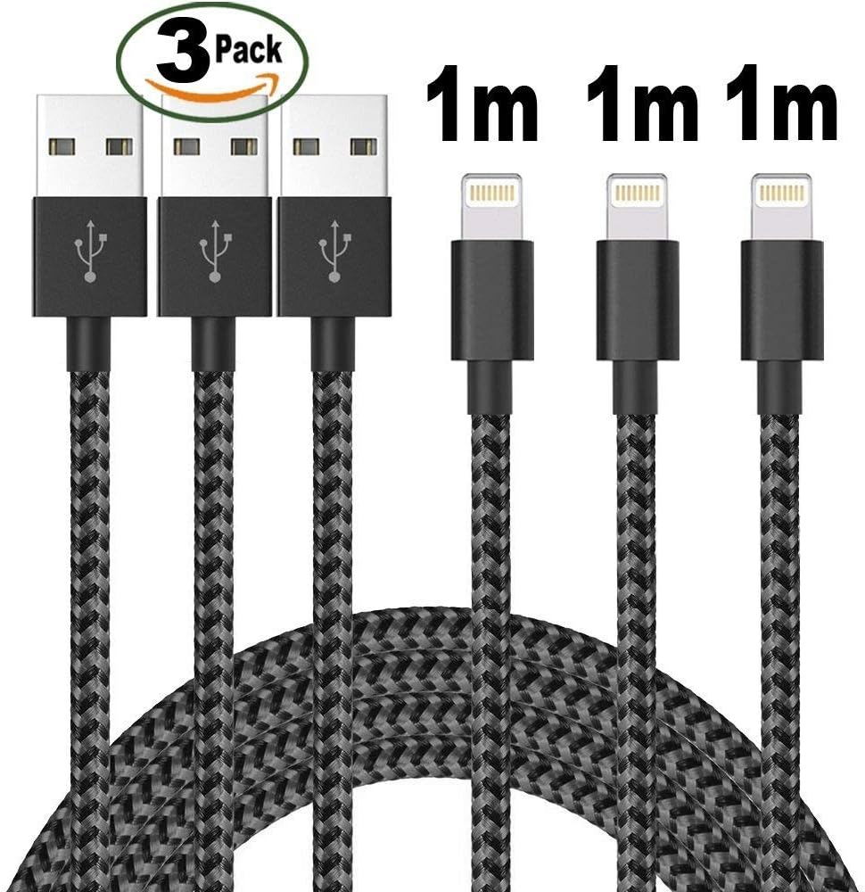 iPhone Charger Cable Emmabin iPhone Cable [3Pack 1M] Nylon Braided iPhone Charging Cable for X / 8/8 Plus/ 7/ 7Plus/ 6/ 6s / 5/ 5s/ SE and More