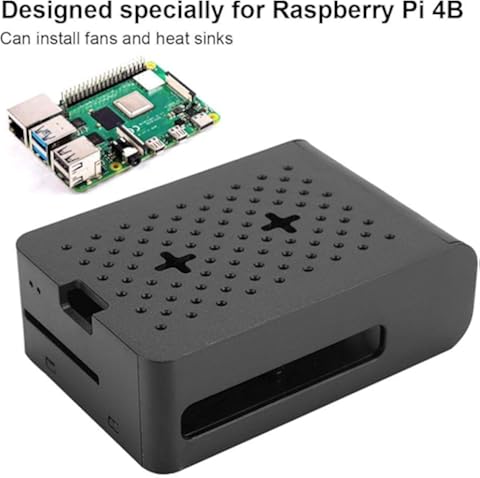 ASHATA para Raspberry Pi 4th 4B Case, ABS Protective Case Accesorio de Escritorio con Ventilador de refrigeración para Raspberry Pi 4th-Generation 4B(Negro)