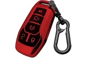 Kirsnda for Ford and for Lincoln key fob cover case,with keychain fit Explorer Mustang Edge Fusion MKZ MKC Smart Remote Vehicle Accessories,Soft TPU key case,5 Buttons(Red)