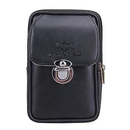 MKchung New Fashion Men PU Leather Phone Waist Bag Vertical Zipper Vintage Waist Ba