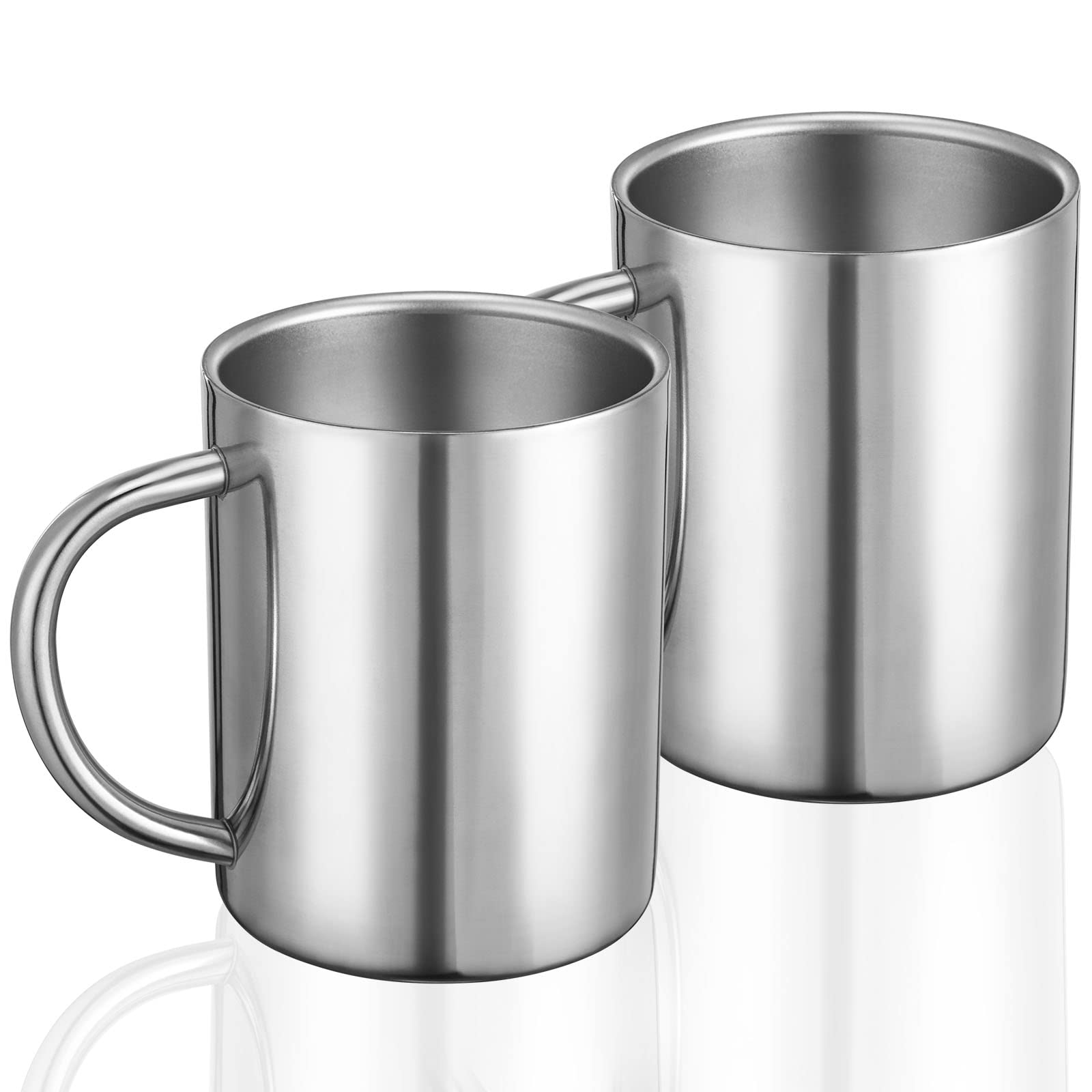 Bidponds 2 Packs 13.5oz / 400ml Double Walled Stainless Steel Coffee Mug,Metal Tea Cup with Handle,Travel Camping Mugs,Set of 2 Mugs