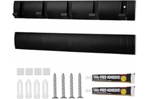 2 Pack Extendable Wall Mounted Coat Hooks Rack, Black Retractable Hook Rail for Coats Hats Bags and Accessories, Space Saving