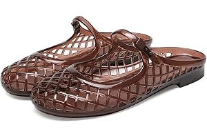 Titype Clear Jelly Slide Sandals for Women Mary Jane Mules Slip On Closed Round Toe Mesh Flats Breathable Summer Beach Slippe