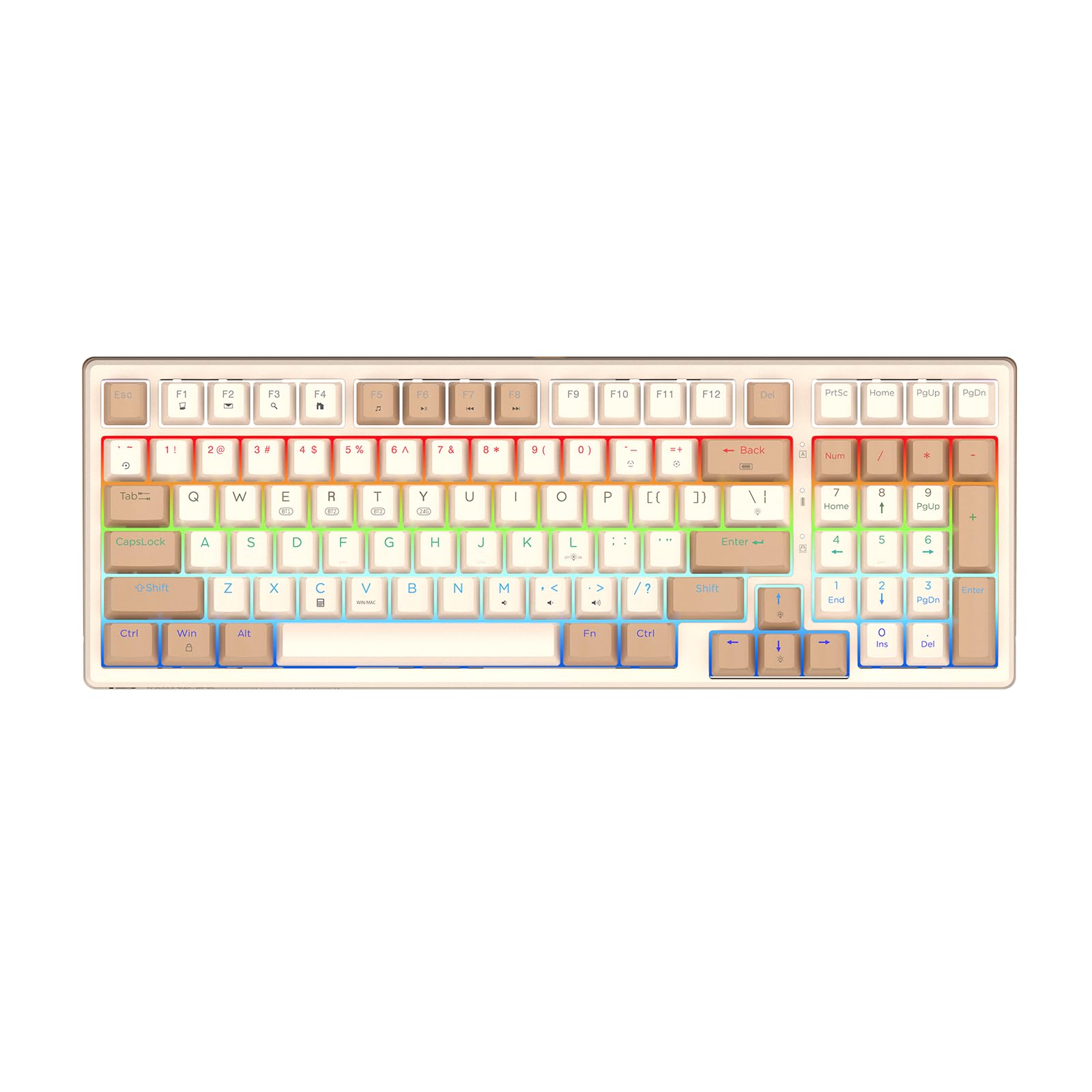 Photo 1 of HUO JI 96% Wireless Mechanical Keyboard, Hot Swappable, Pre-lubed Blue Switches, Gasket Structure, Bluetooth/2.4GHz/USB-C, Led Backlit Sidelit, Custom Gaming Keyboard for PC (Peach)
