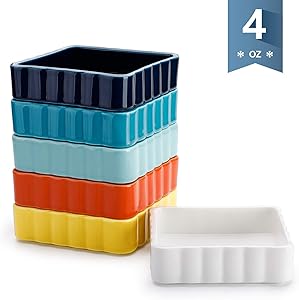 Sweese 508.002 Porcelain Ramekins 4 Ounce Creme Brulee Dish, Square, Set of 6, Hot Assorted Color