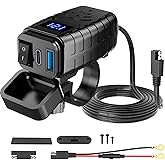 HAOQUOOU Motorcycle Phone Charger,Dual USB Type C PD & Quick Charge 3.0 Motorcycle USB Charger with Voltmeter & ON/Off Switch, Waterproof Motorcycle Accessories for Phone, Tablet, GPS, etc