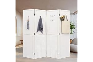 JVVMNJLK 4-Panel Pegboard Display, Room Divider Wood Folding Privacy Screen Freestanding Display Board Organizer for Retail, Craft Show, Art Display, White