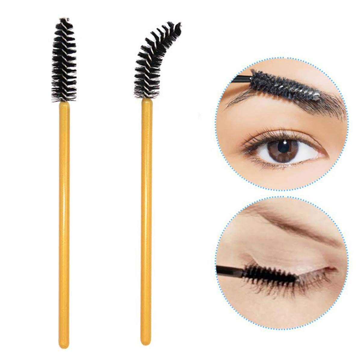 AKStore 100 PCS Disposable Eyelash Brushes Mascara Wands Eye Lash Eyebrow Applicator Cosmetic Makeup Brush Tool Kits (Gold-Black): Beauty