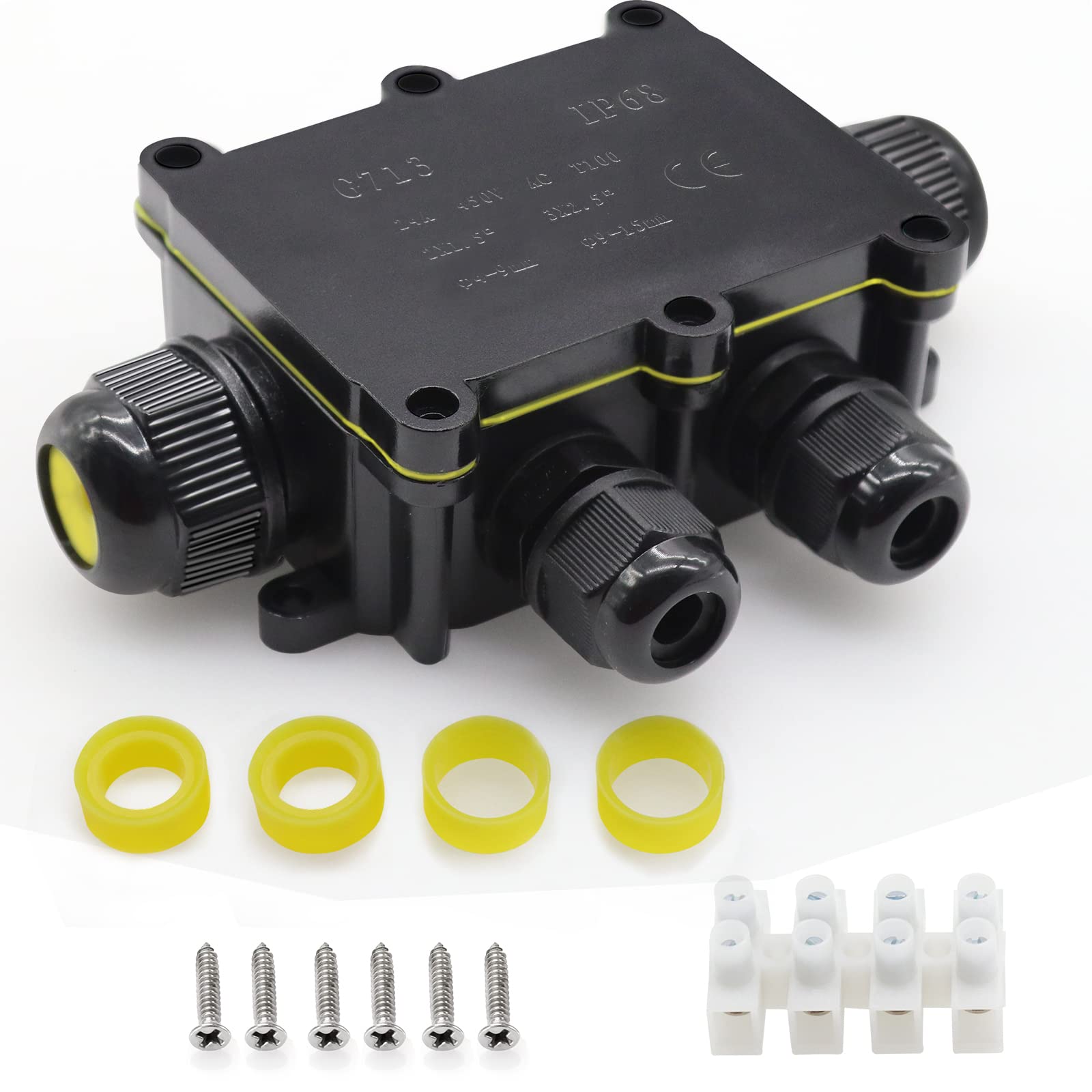 DR.WATCH IP68 Waterproof Junction Box - 2-6 Way Outdoor Cable Connectors with 2 Cable M20 Gland Wire Connector Electrical Junction Box for 5-12MM Diameter Cable, Black Box (4-way)