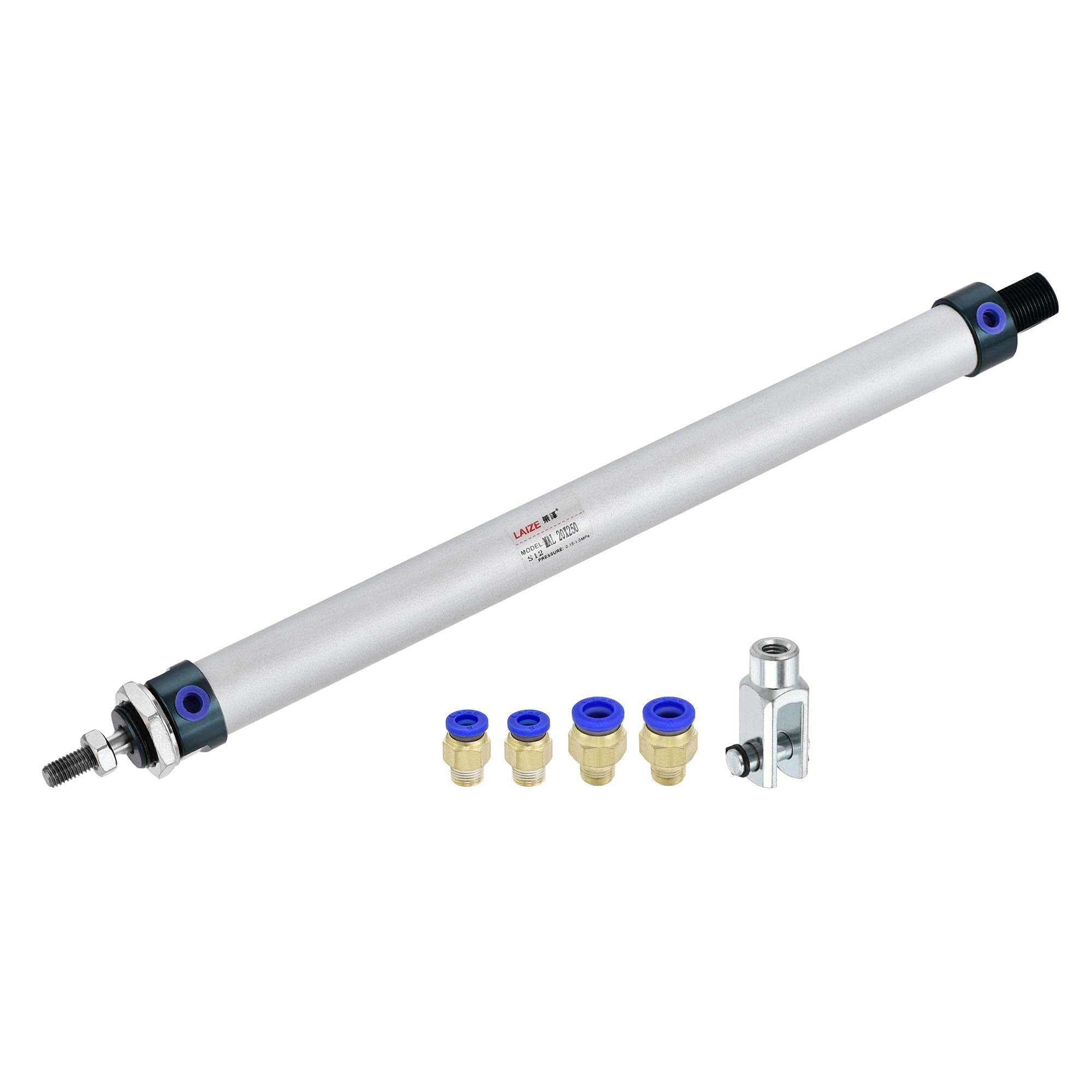 sourcing map Pneumatic Air Cylinder 20mm Bore 250mm Stroke with Y Connector and Quick Fittings, MAL 20x250, for Automatic Equipment
