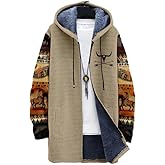 BIVENANT Men's Long Cardigan Hoodies Aztec Cowboys Hooded Jackets Zipper Western Fleece Winter Coats with Pockets