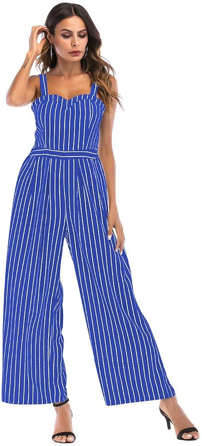 Damen Jumpsuits Vintage Elegante Gestreift Lang Overall Sommer Ärmellos
