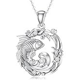 LWXIE Diamond Fish Pendant Necklace for Women 925 Sterling Silver Lab Grown Diamond Jewelry Gifts for Her 0.07 CTTW D Color VVS Clarity