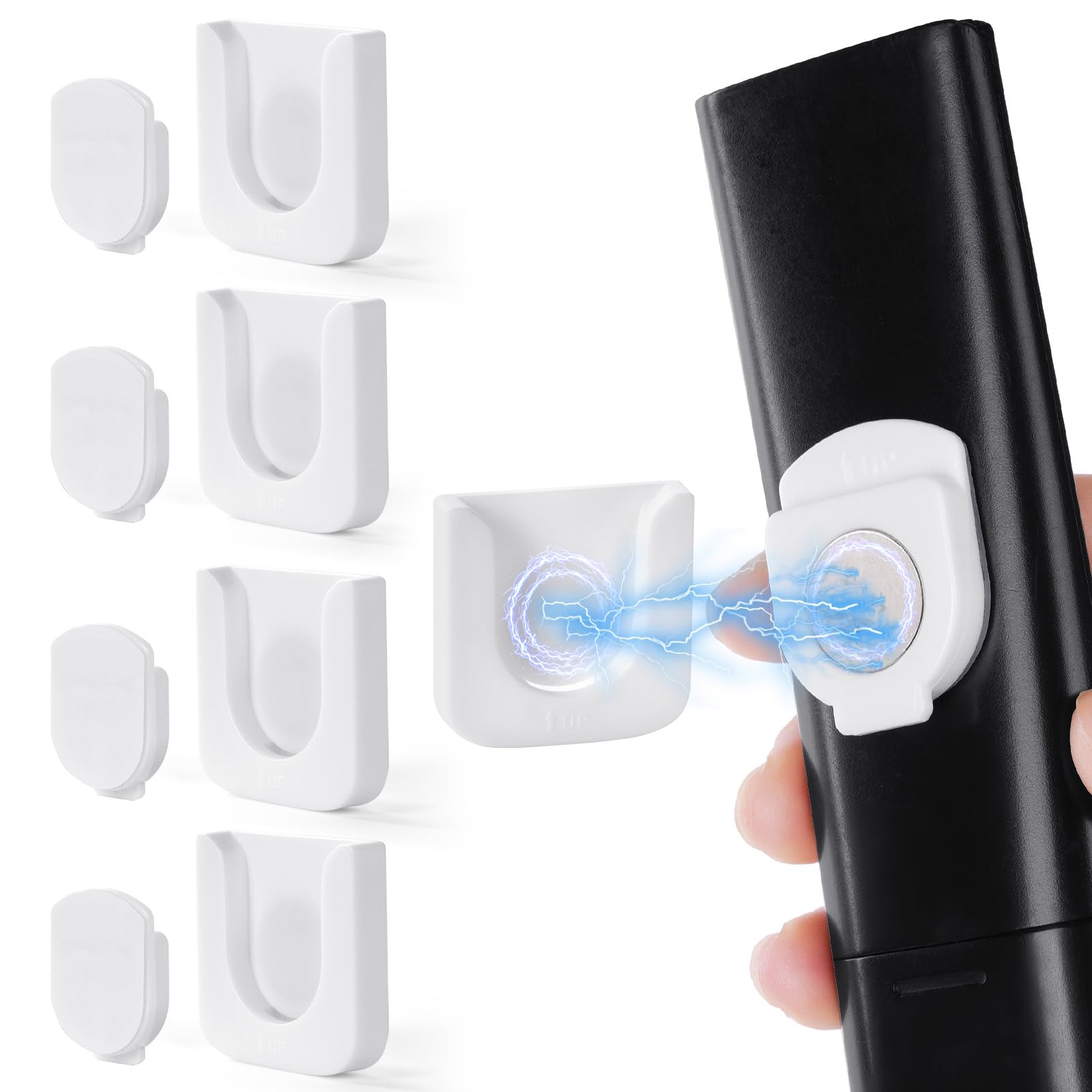 OFFCUP Magnetic Remote Control Holder Wall Mount, 4pcs Wall Mounted Remote Control Holder, Remote Control Organizer Strong Magnet Remote Holder for Home Office School Supply Storage (White)